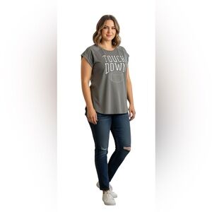 New Tailgates and Touch Downs‎ Football Graphic Grey T Shirt Varsity Size: 2X